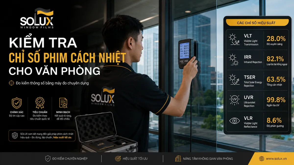 Dán Phim Cách Nhiệt Văn Phòng: Giải Pháp Giảm Nóng, Chống Chói Và Tiết Kiệm Điện 4 Kiểm tra chỉ số phim cách nhiệt cho văn phòng
