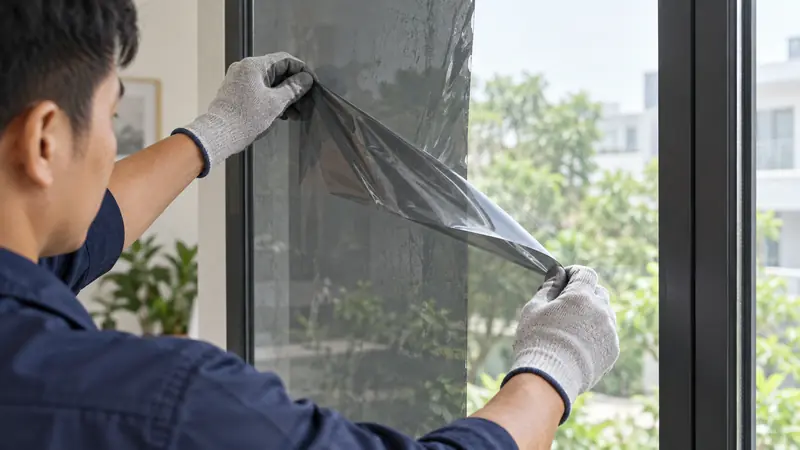 Cách Bóc Phim Cách Nhiệt Cũ, Làm Sạch Keo Và Chuẩn Bị Dán Lại 3 Bóc chậm lớp phim cách nhiệt cũ khỏi cửa kính theo từng vùng