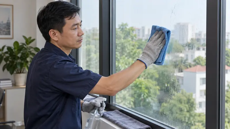 Cách Bóc Phim Cách Nhiệt Cũ, Làm Sạch Keo Và Chuẩn Bị Dán Lại 4 Làm sạch keo còn sót trên cửa kính sau khi tháo phim cách nhiệt cũ